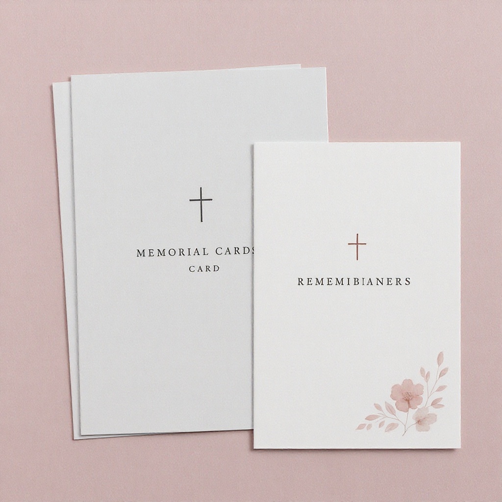 Set of memorial remembrance cards in soft grey and blush with dove motif