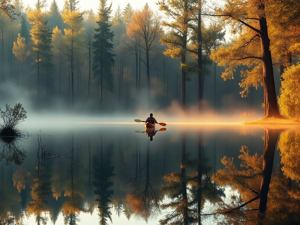 Kayak sur étang — paddle sur l'étang forestier