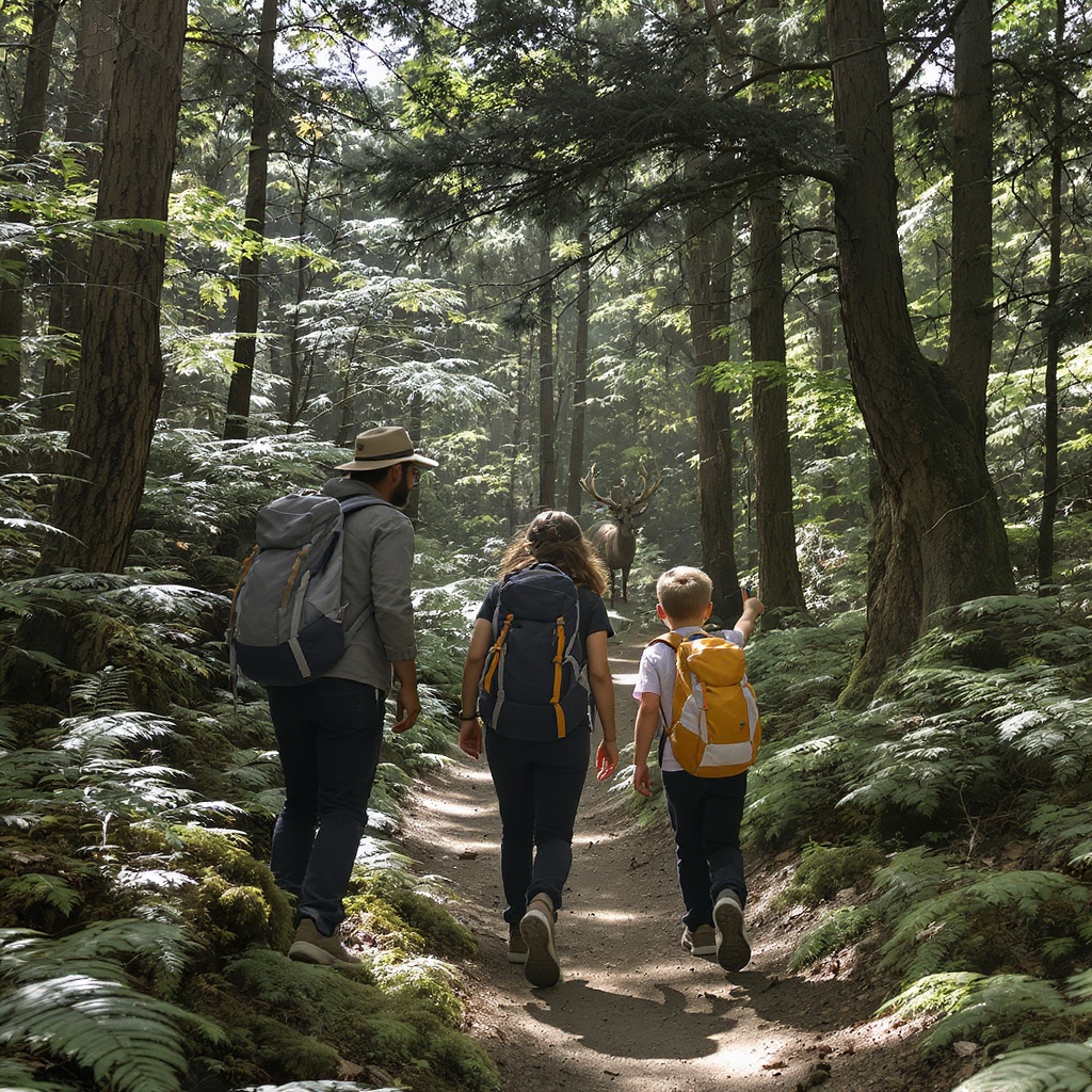 Famille française en randonnéForêt