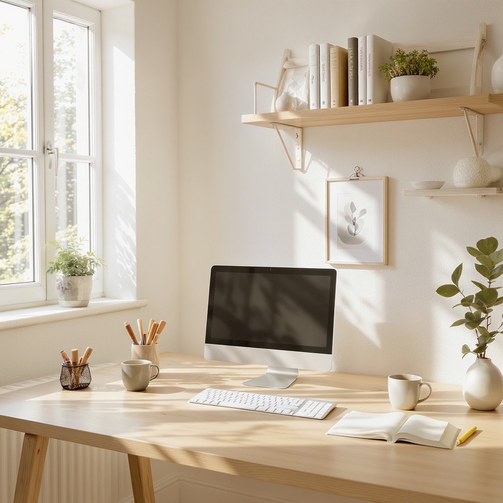 Organized workspace with natural lighting