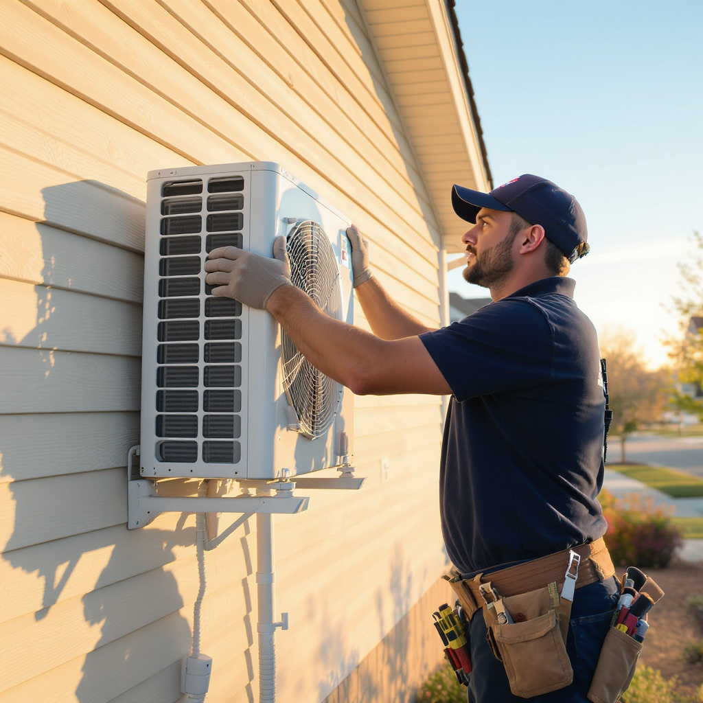 HVAC technician installing a heat pump