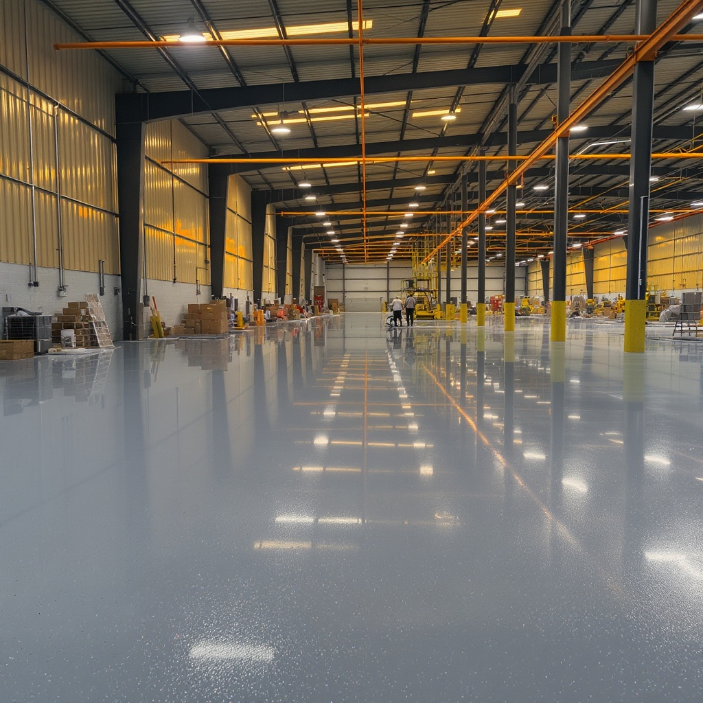Commercial epoxy flooring installation in Atlanta warehouse
