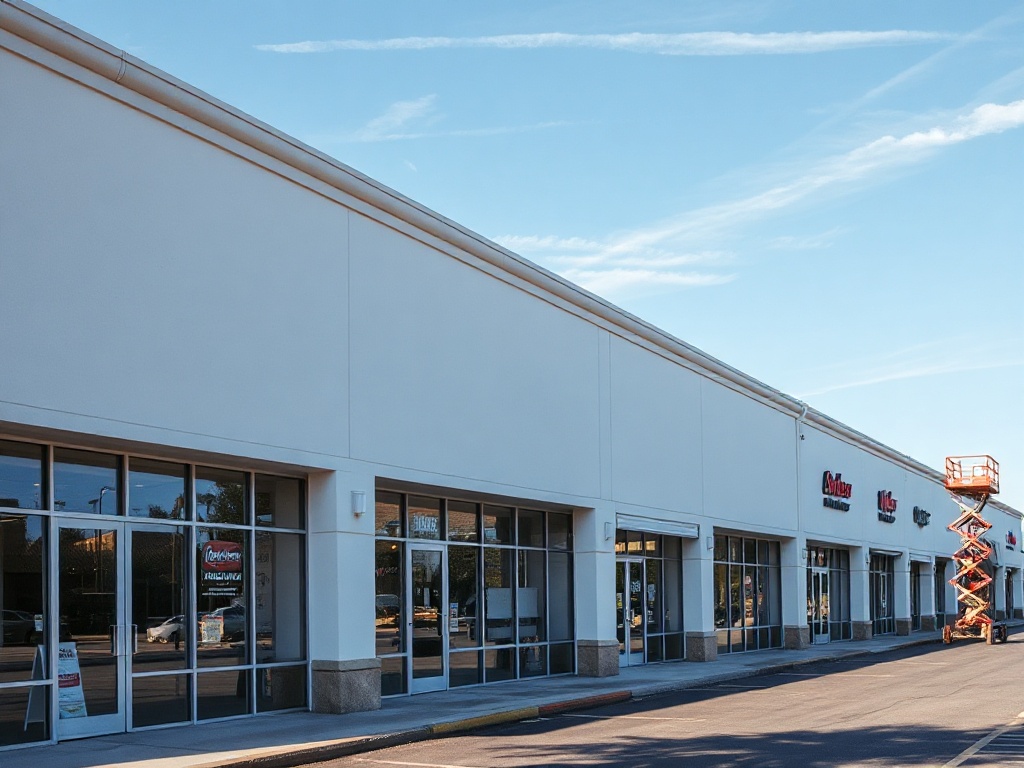 Buckhead retail strip center — 12 storefronts exterior repaint, Sherwin-Williams Loxon XP