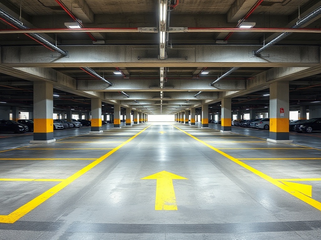 Nashville parking deck — 4-level Sika Sikalastic traffic coating system, 140,000 sq ft, full waterproofing and line striping