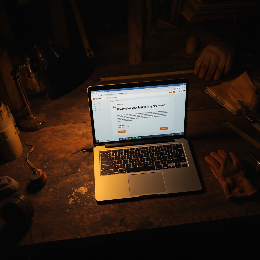 A worn steel workshop workbench with a tablet showing FieldDeal quote software
