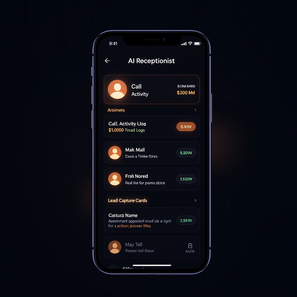 AI Receptionist dashboard showing live call activity and lead capture