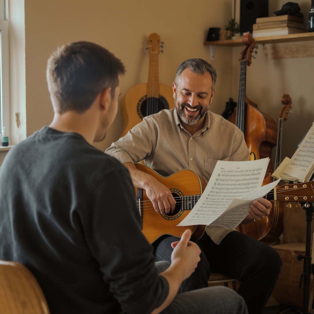 A music teacher and student having a lesson together