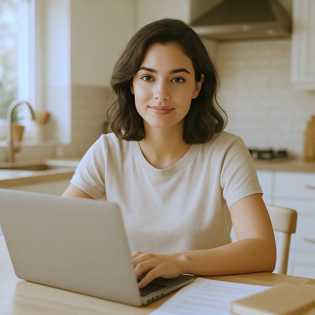Mother reviewing family finances at kitchen table