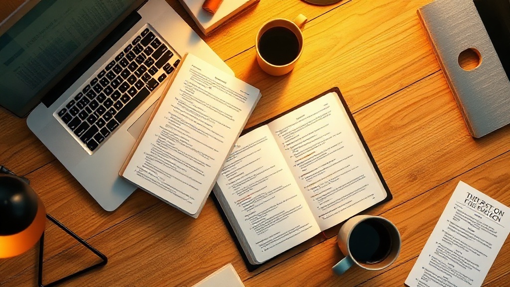 Pastor preparing sermon at desk with open Bible, laptop, and notes