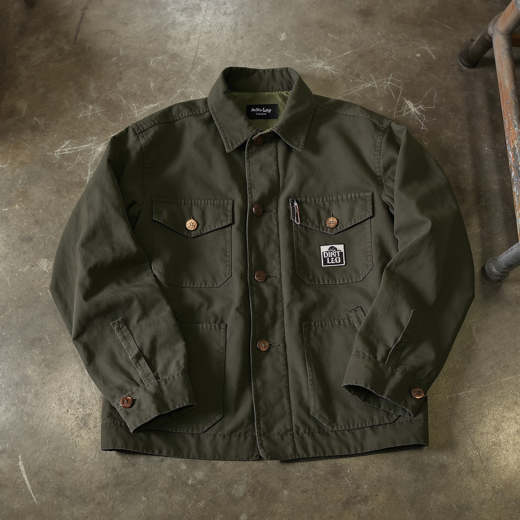 Chore Coat — raw denim chore coat with copper lace collar insert