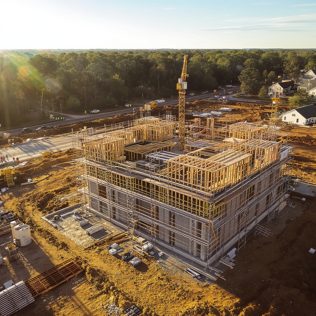 Aerial drone view of construction job site — SkyLensOS drone photography South Carolina