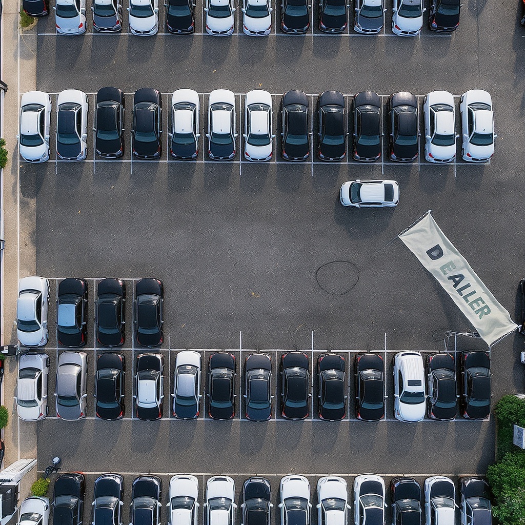 Auto dealership aerial — inventory lot photography