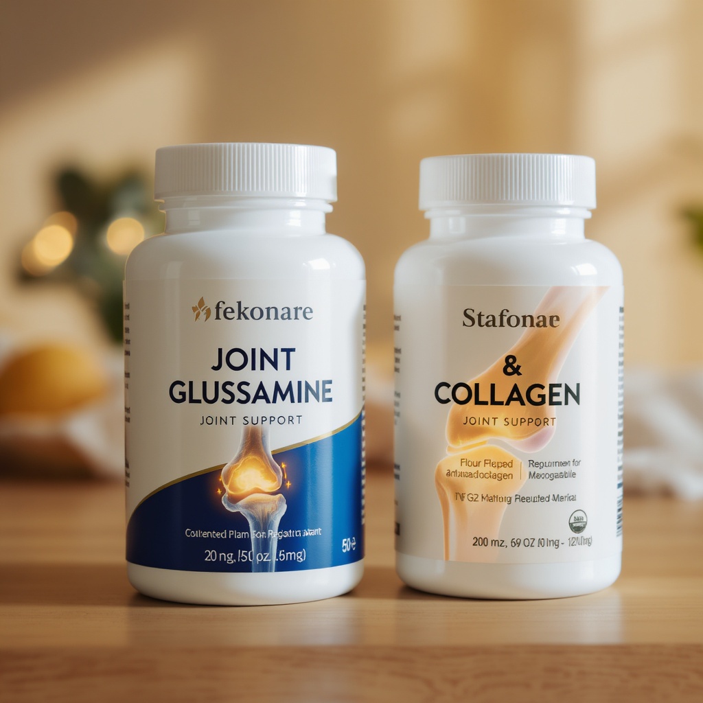 Joint support supplement bottles — glucosamine and collagen