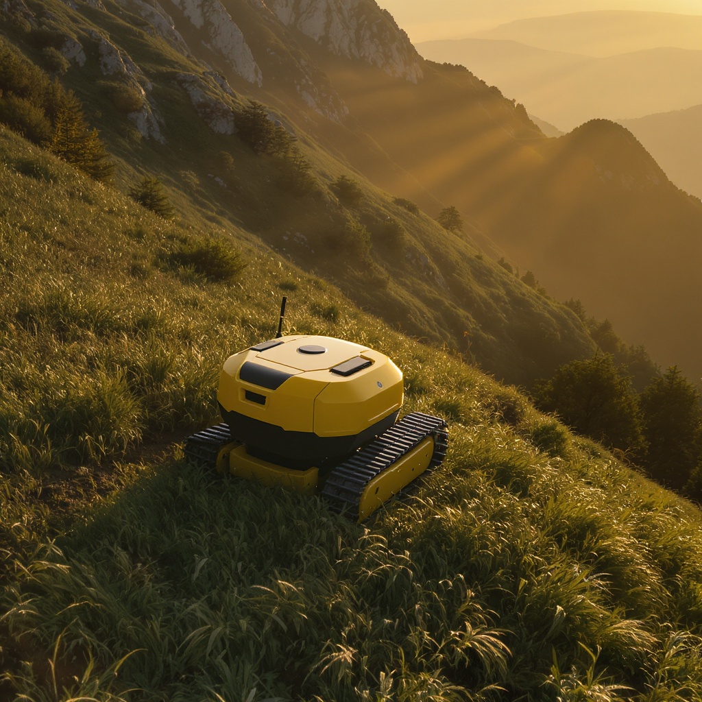 Tracked RC Robot Mower on hillside