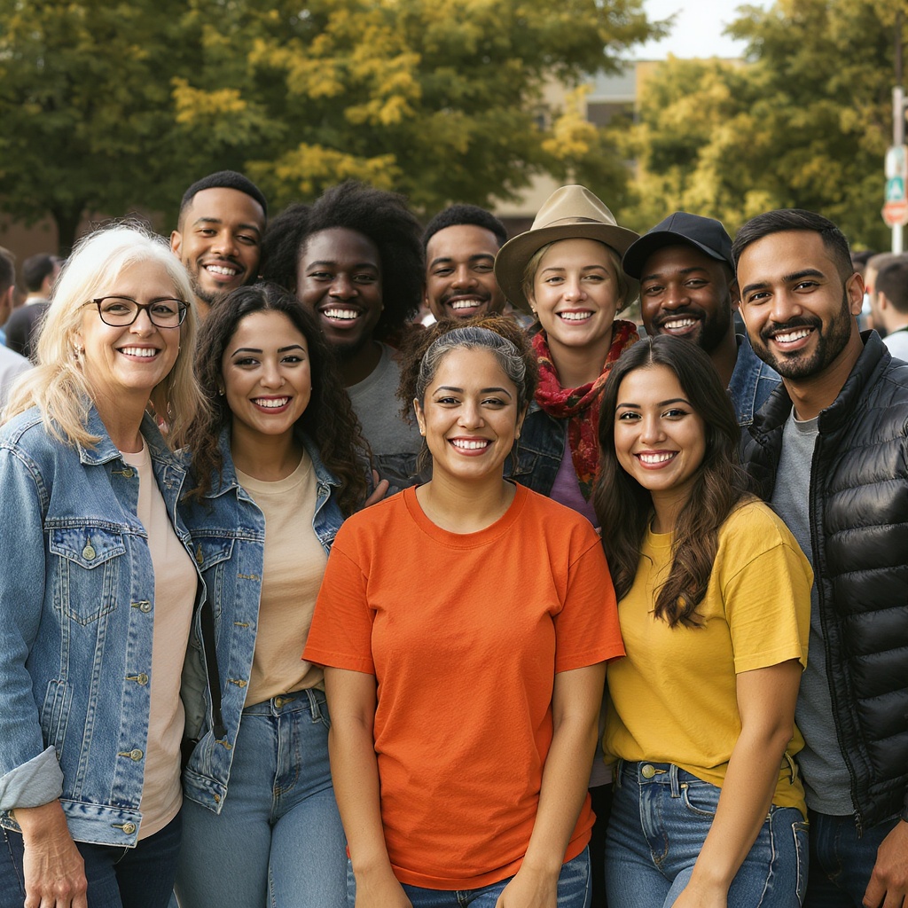 A diverse community gathered together with shared purpose and collective action