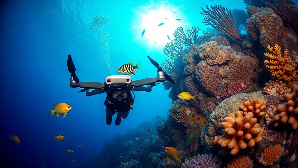 Underwater 360 drone photography coral reef marine life