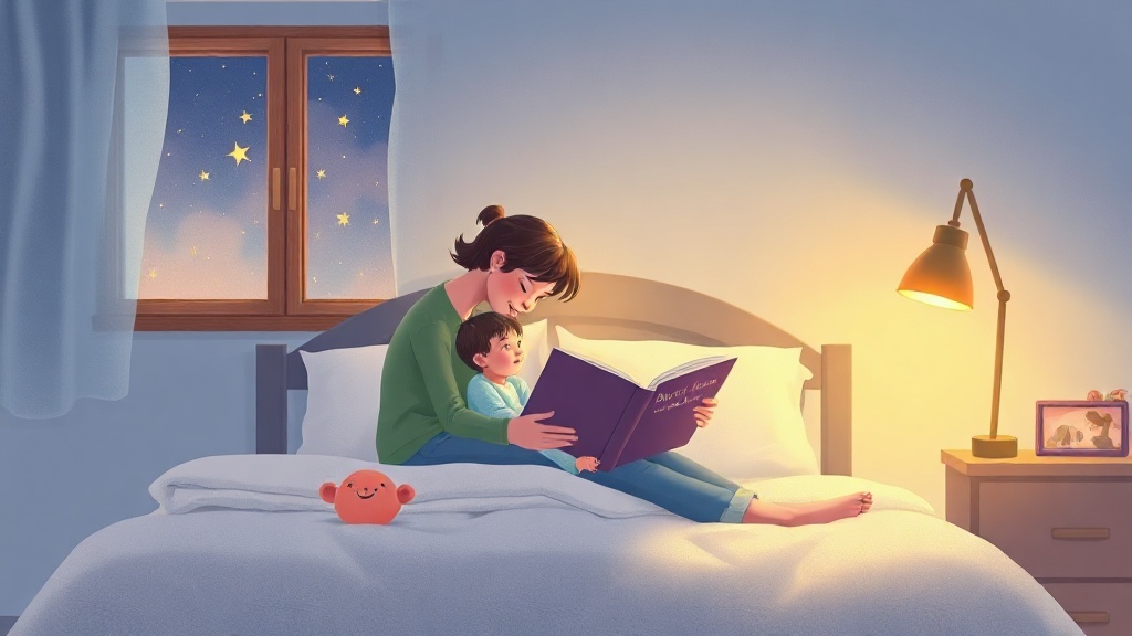 A parent and child reading together at bedtime