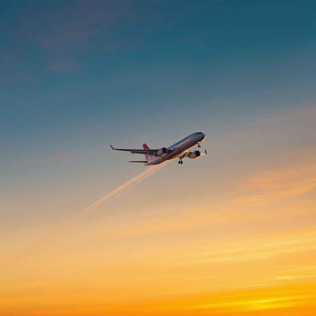 Aviation contrail at sunset