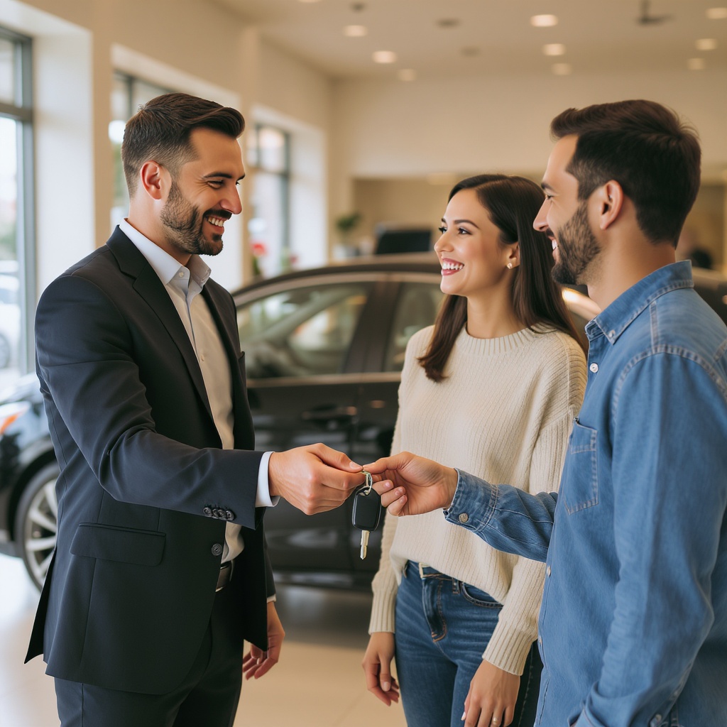 Auto dealership — client receiving car keys