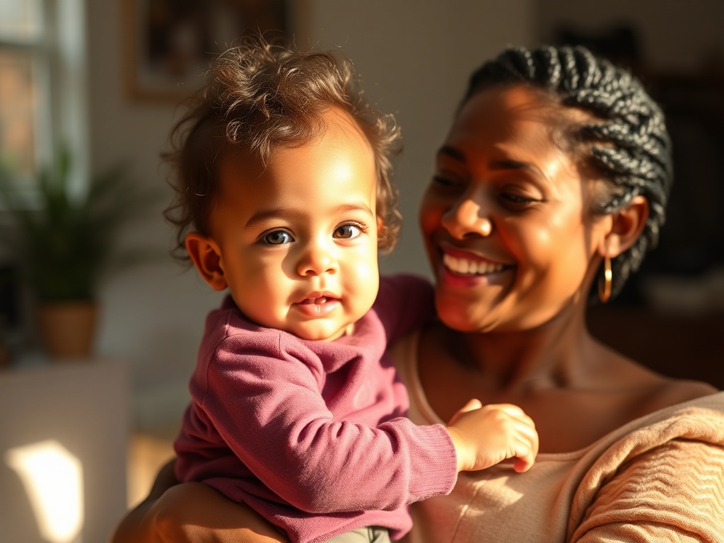 A caregiver with the child they care for in a warm, everyday moment
