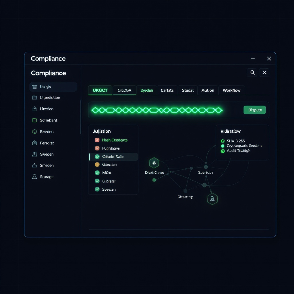 TraceNode Lite — dispute compliance dashboard across 18 jurisdictions