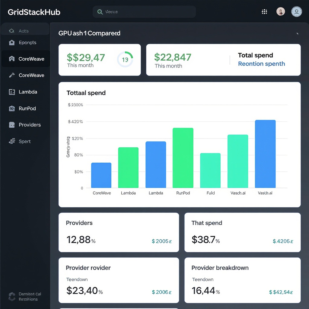 Unified GPU billing dashboard showing multi-provider spend