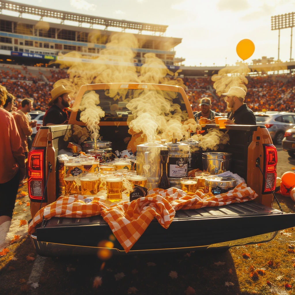 Tailgate kegerator with craft beer kegs in a parking lot