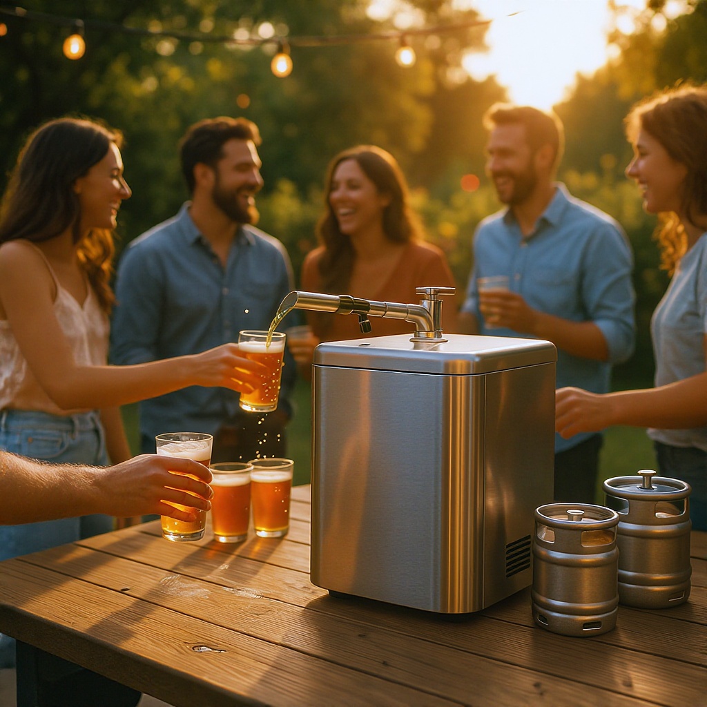 Backyard party with craft beer kegerator and friends