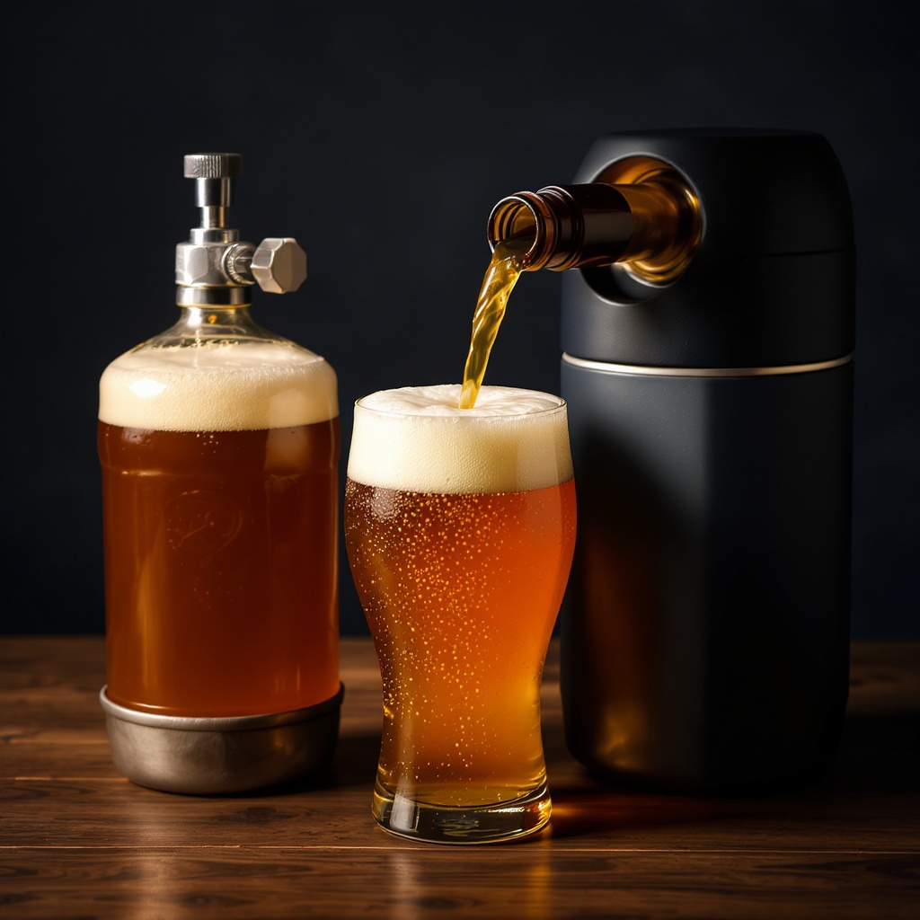TapDrop product — poured craft beer in mini keg setup