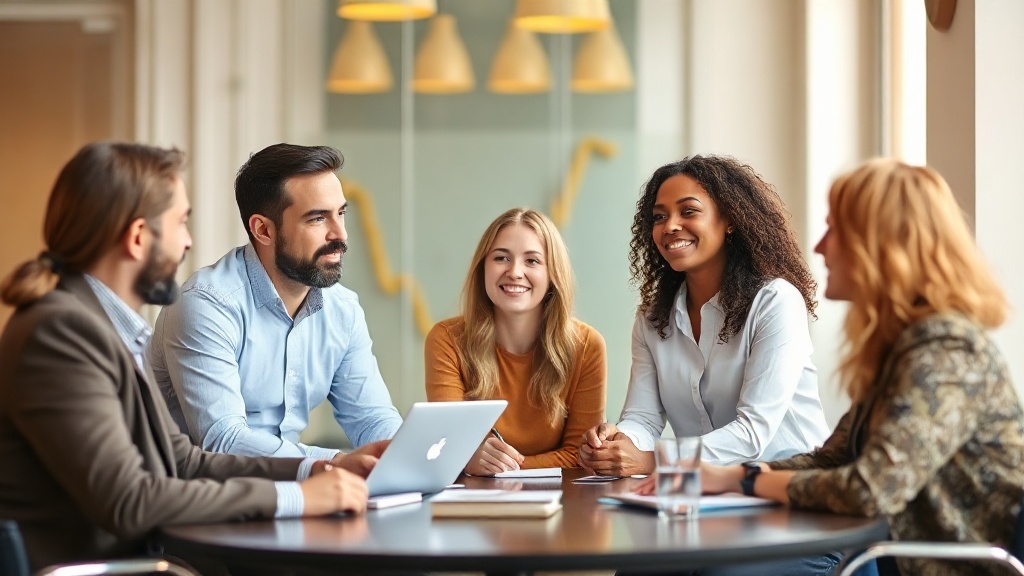 A confident founder in a focused coaching conversation — the kind of clarity you get from a discovery call