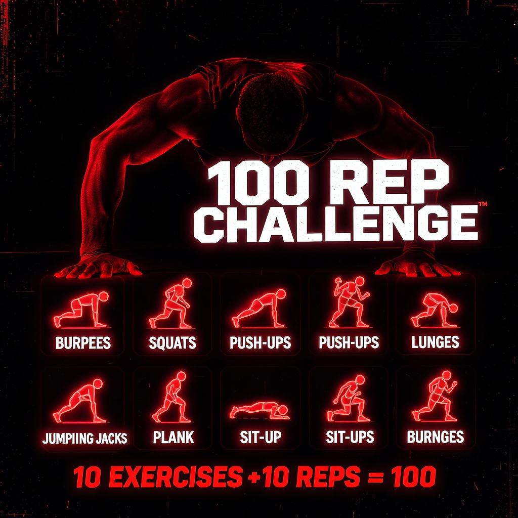 100 Rep Challenge — 10 exercises, 10 reps each, 42 minutes AMRAP