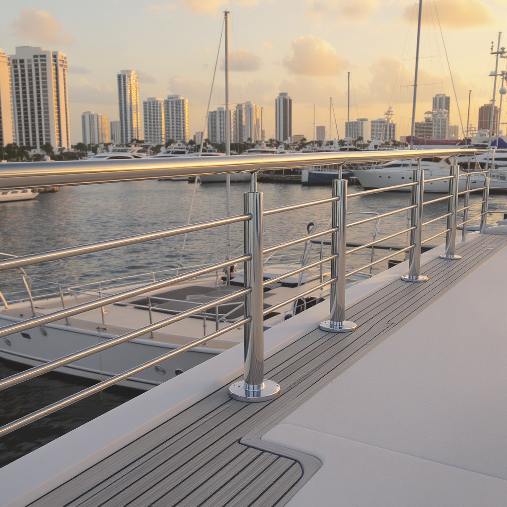 Superyacht stainless steel railing and deck hardware