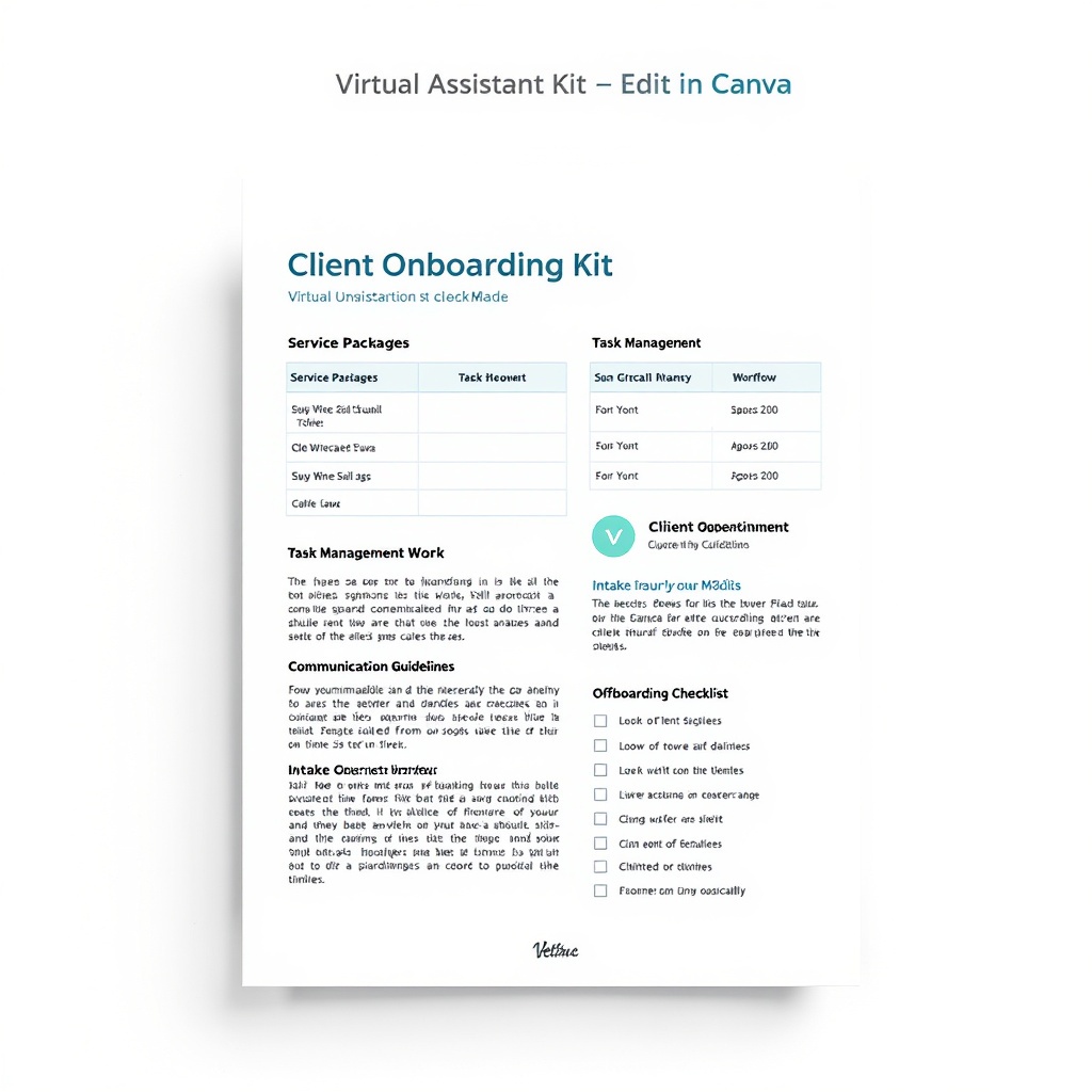 Virtual Assistant Client Onboarding Kit preview — editable in Canva